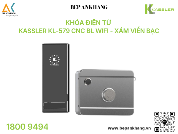 Khóa điện tử Kassler KL-579 CNC BL Wifi - Xám Viền Bạc